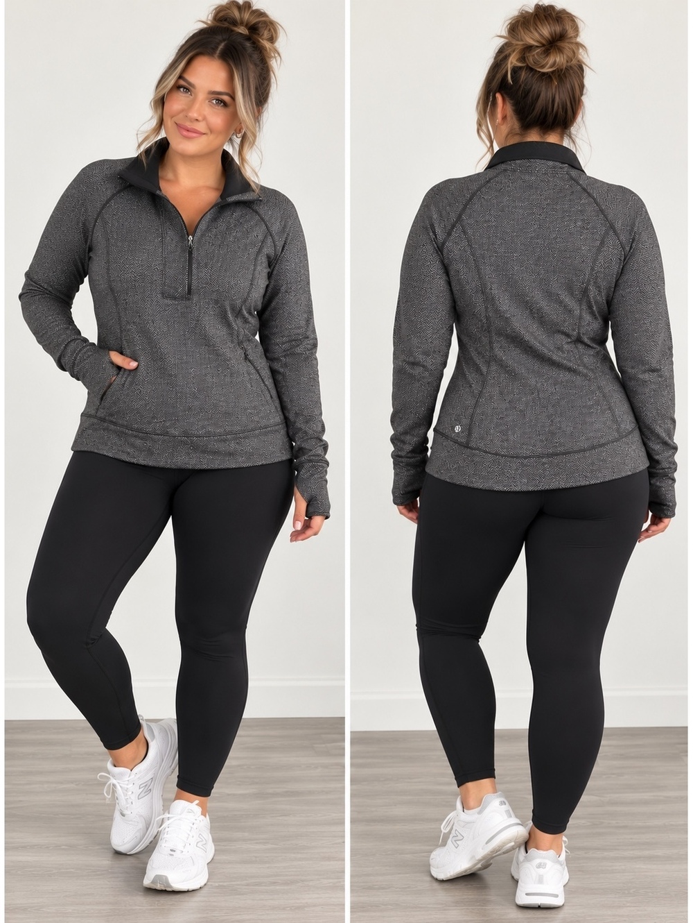 Lululemon Women's Size 12 Herringbone Half Zip Pullover Sweater Gray Athleisure